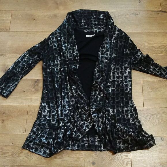 Alberto Makali open front ruffle black cardigan XL - Picture 1 of 7